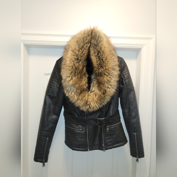 Vegan leather faux fur lined leather jacket. Woman's S - Picture 1 of 4